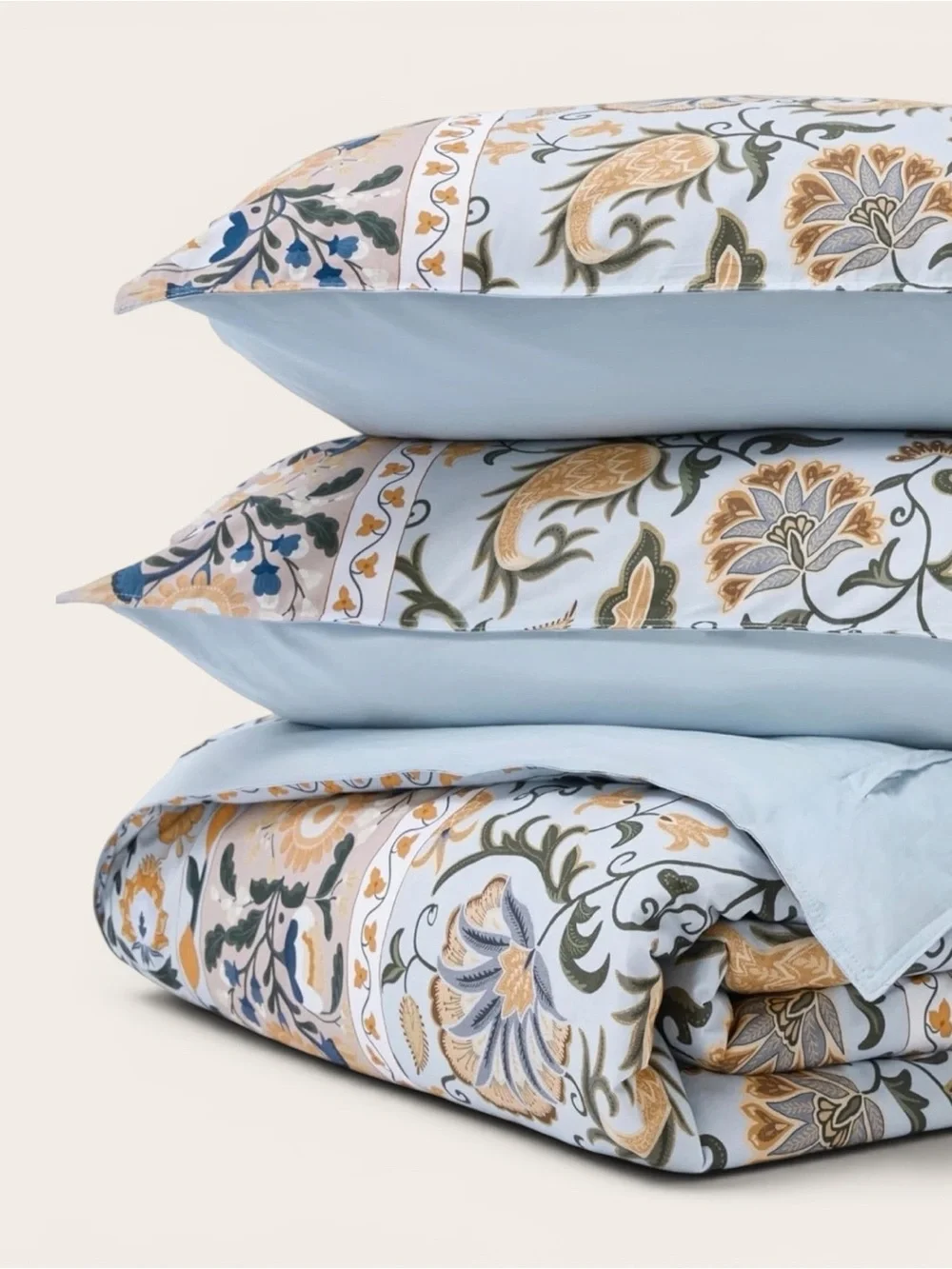NEW Anthropologie Blue Floral Boho Cotton Queen / King Bedding Duvet & Sham Set